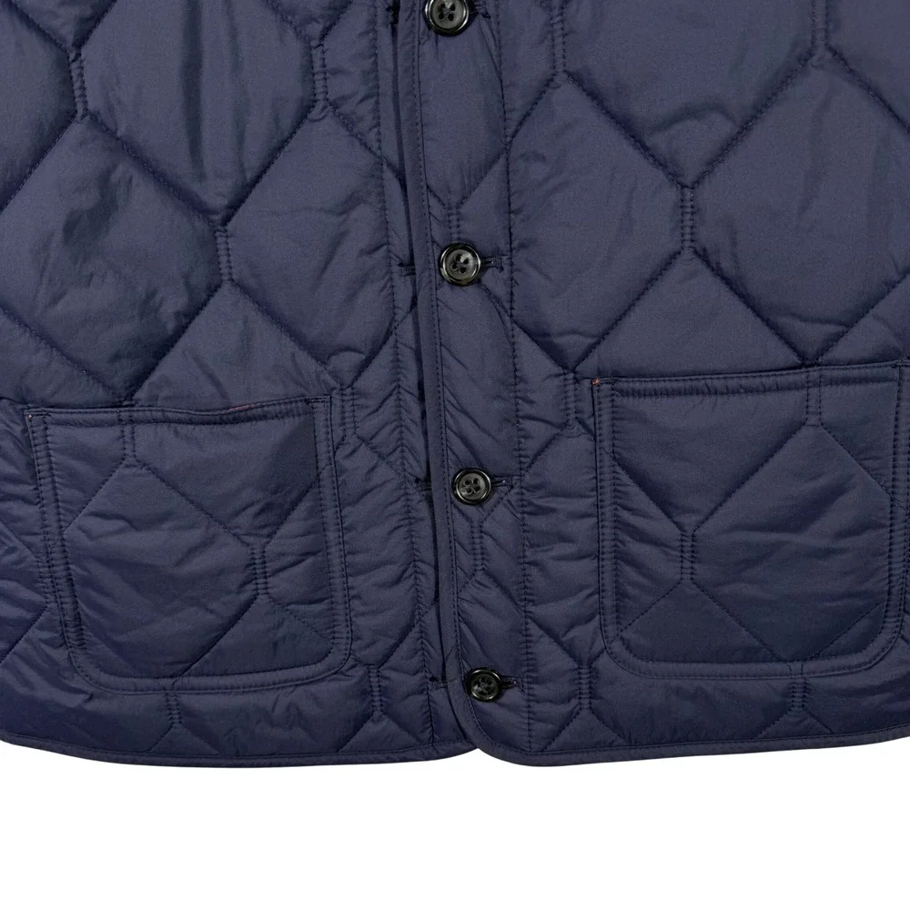 Jack Spade New York Mens Quilted Vest Navy Blue Orange Lining Medium Hexagon